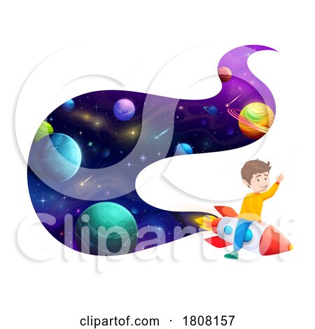 School Boy Riding a Rocket with a Trail of Space by Vector Tradition SM