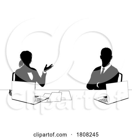News Anchors Business People at Desk Silhouette by AtStockIllustration