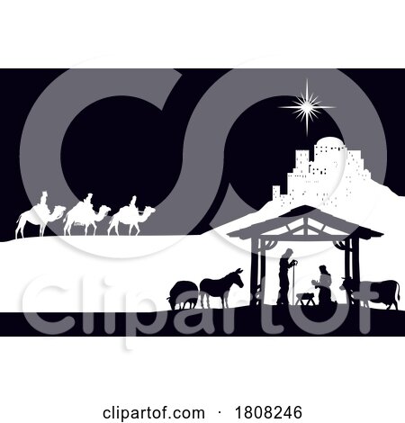 Christmas Nativity Scene Bethlehem Manger Wise Men by AtStockIllustration