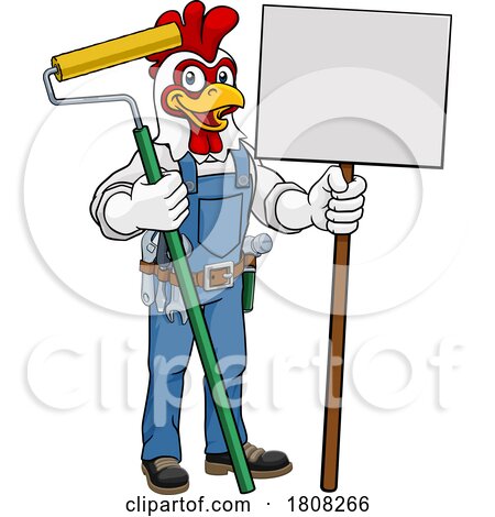 Chicken Painter Decorator Paint Roller Mascot by AtStockIllustration