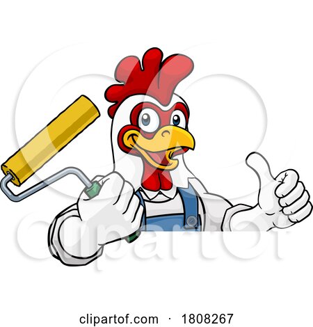 Chicken Painter Decorator Paint Roller Mascot by AtStockIllustration