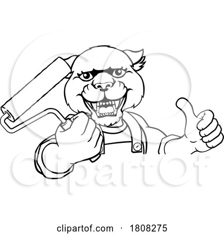 Panther Painter Decorator Paint Roller Mascot Man by AtStockIllustration