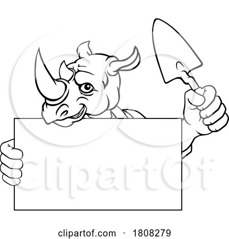 Bricklayer Rhino Trowel Tool Handyman Mascot by AtStockIllustration