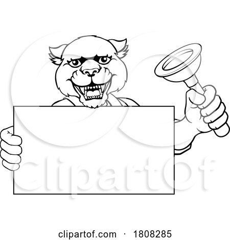 Plumber Panther Plunger Cartoon Plumbing Mascot by AtStockIllustration