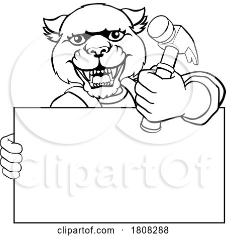 Panther Hammer Cartoon Mascot Handyman Carpenter by AtStockIllustration