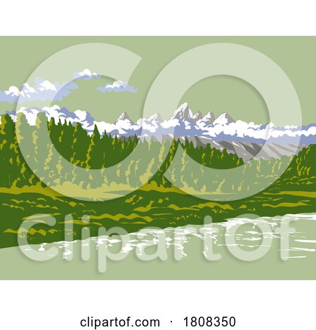 Teton Range in the Clouds Wyoming WPA Poster Art by patrimonio