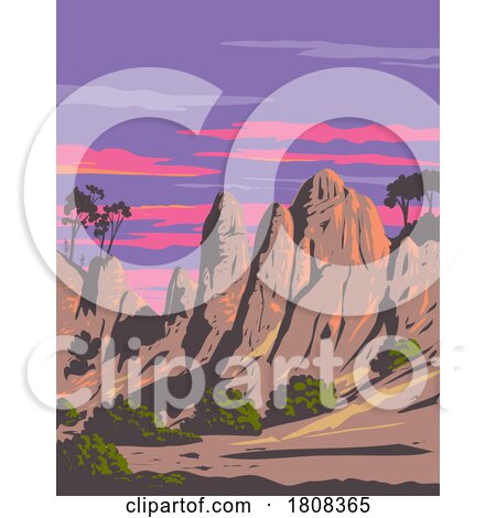 Rock Formations at Pinnacles National Park in California WPA Poster Art by patrimonio