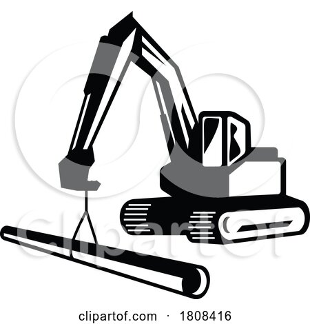 Digger Excavator with Boom Crane Laying Pipe Mascot by patrimonio
