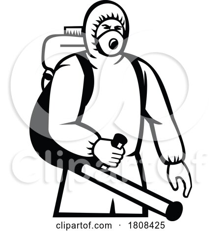 Fumigator Fumigating Mascot Retro Black and White by patrimonio
