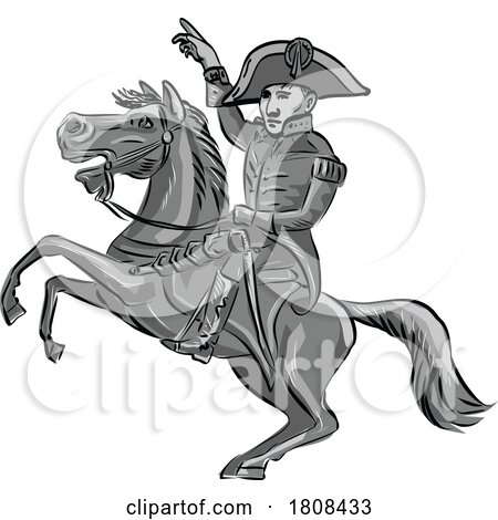 Napoleon Bonaparte or Napoleon I Riding Prancing Horse Side View Cartoon Mascot by patrimonio