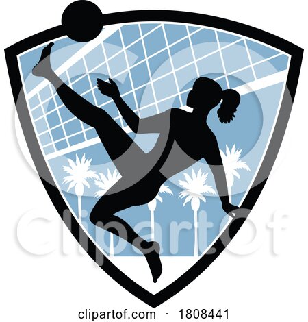 Female Footvolley Player Kicking the Ball Inside Shield Mascot Retro by patrimonio