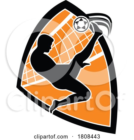 Footvolley Player Kicking the Ball Inside Badge Mascot Retro by patrimonio