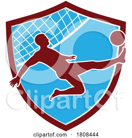 Footvolley Player Kicking the Ball Inside Shield Mascot Retro by patrimonio
