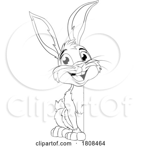 Easter Bunny Rabbit Peeking Around Sign Cartoon by AtStockIllustration