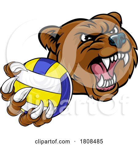 Bear Volleyball Volley Ball Claw Grizzly Mascot by AtStockIllustration