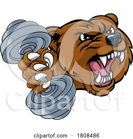 Bear Grizzly Weight Lifting Dumbbell Gym Mascot by AtStockIllustration
