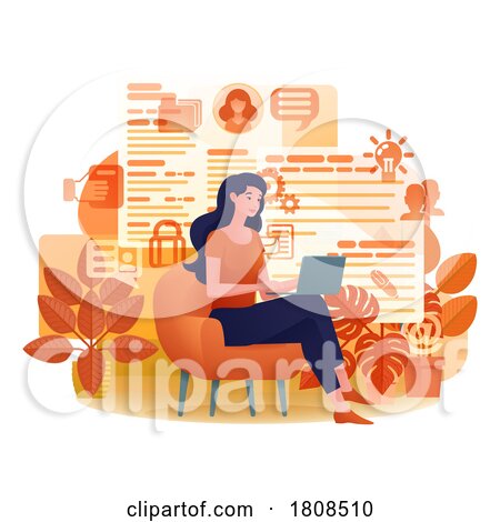 Woman Laptop Resume CV Job Search Online Cartoon by AtStockIllustration