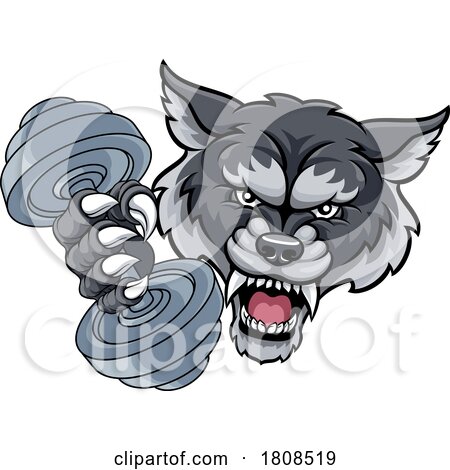 Wolf Werewolf Weight Lifting Dumbbell Gym Mascot by AtStockIllustration