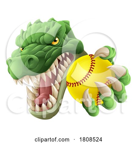Alligator Crocodile Dinosaur Softball Sport Mascot by AtStockIllustration