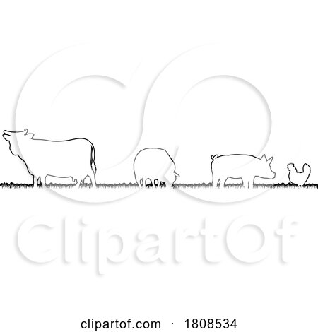 Farm Animals Silhouette Field Scene Landscape by AtStockIllustration