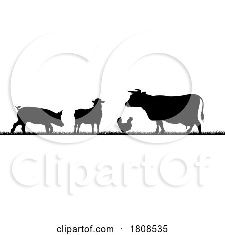 Farm Animals Silhouette Field Scene Landscape by AtStockIllustration