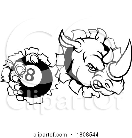 Rhino Angry Pool 8 Ball Billiards Mascot Cartoon by AtStockIllustration