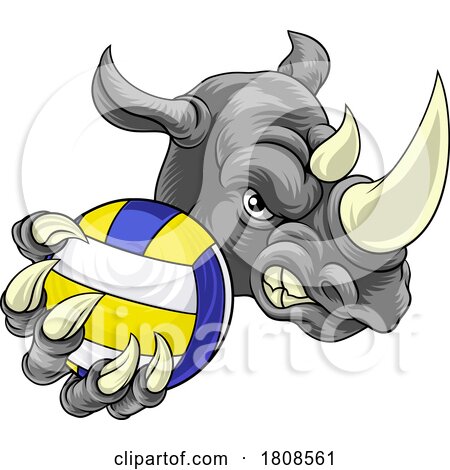 Rhino Volleyball Volley Ball Claw Animal Mascot by AtStockIllustration