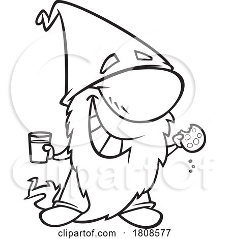 Cartoon Outline Gnome Eating a Cookie with Milk by toonaday