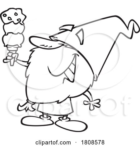 Cartoon Outline Gnome with a Triple Scoope Ice Cream Cone by toonaday