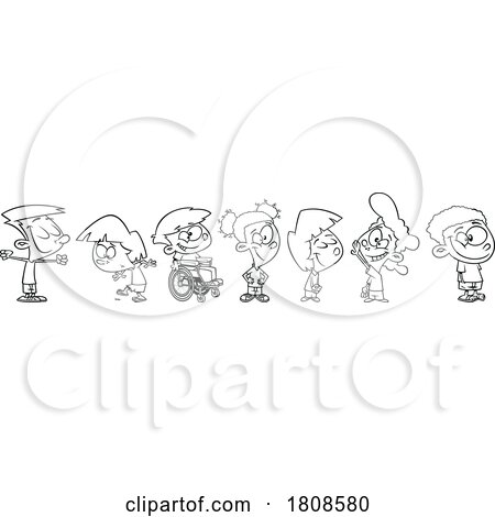 Cartoon Outline Line up of Different Children by toonaday