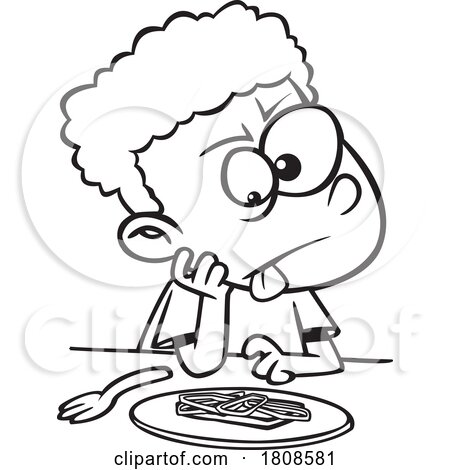 Cartoon Outline Disgusted Boy with Dinner of Liver and Onions by toonaday
