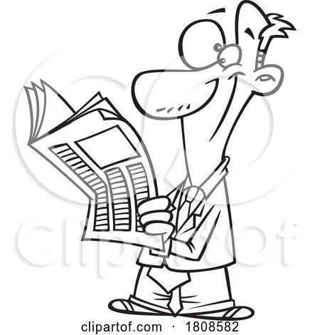 Cartoon Outline Happy Business Man Reading a Newspaper by toonaday