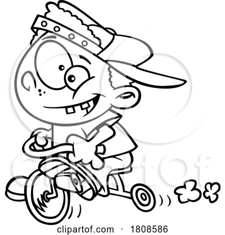 Cartoon Outline Boy Having Fun on a Trike by toonaday
