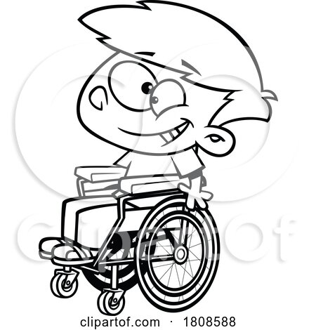 Cartoon Outline Happy Boy in a Wheelchair by toonaday