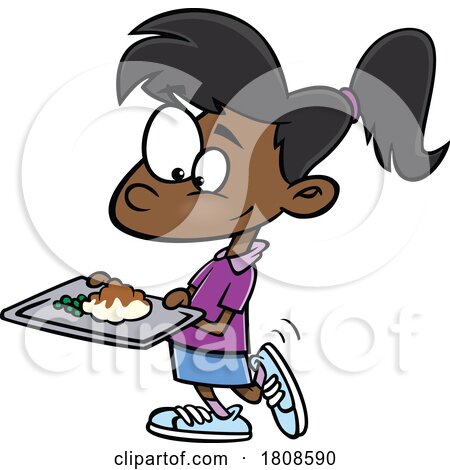 Cartoon School Girl Carrying a Cafeteria Lunch Tray by toonaday