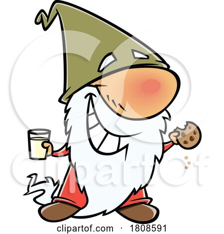 Cartoon Gnome Eating a Cookie with Milk by toonaday