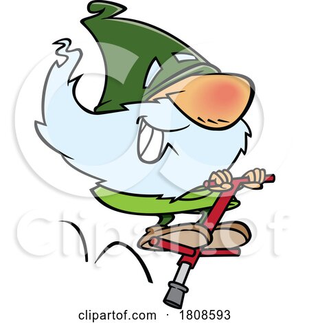 Cartoon Gnome Bouncing on a Pogo Stick by toonaday