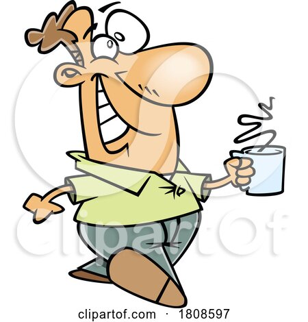 Cartoon Man Walking Happily with a Cup of Coffee by toonaday