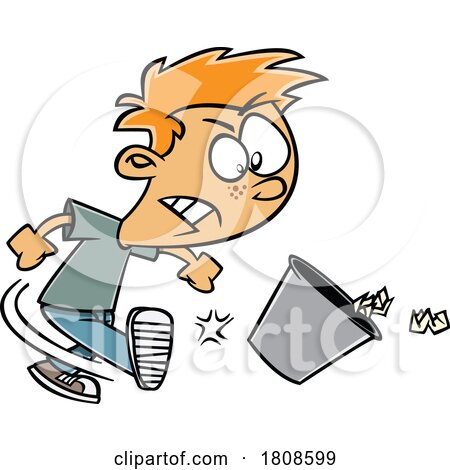 Cartoon Mad Boy Kicking a Trash Can by toonaday