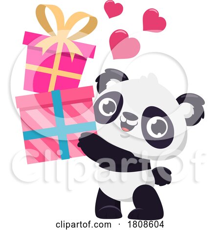 Cartoon Valentines Day Panda Mascot with Gifts by Hit Toon