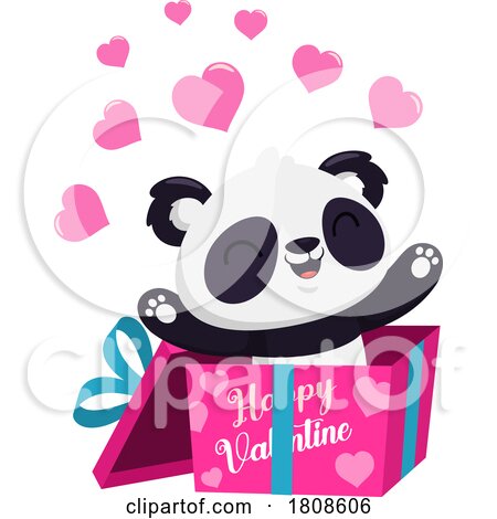 Cartoon Valentines Day Panda Mascot in a Gift Box by Hit Toon