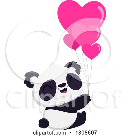 Cartoon Valentines Day Panda Mascot with Heart Balloons by Hit Toon