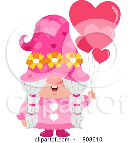 Cartoon Valentines Day Gnome with Heart Balloons by Hit Toon