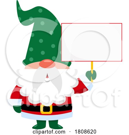 Cartoon Christmas Santa Gnome Holding a Sign by Hit Toon