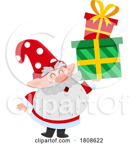Cartoon Christmas Santa Gnome Carrying Gifts by Hit Toon