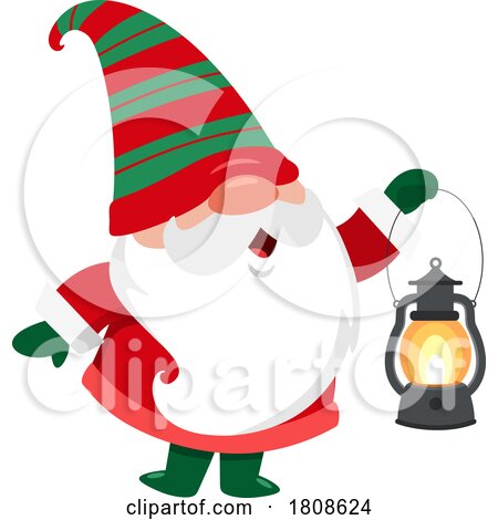 Cartoon Christmas Santa Gnome with a Lantern by Hit Toon
