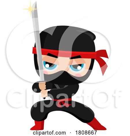 Cartoon Ninja with a Katana Sword by Hit Toon