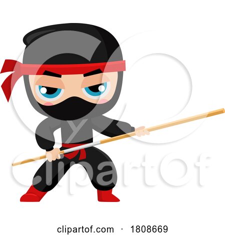 Cartoon Ninja with a Wooden Stick by Hit Toon