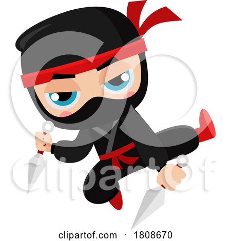 Cartoon Ninja with Kunai Throwing Knives by Hit Toon