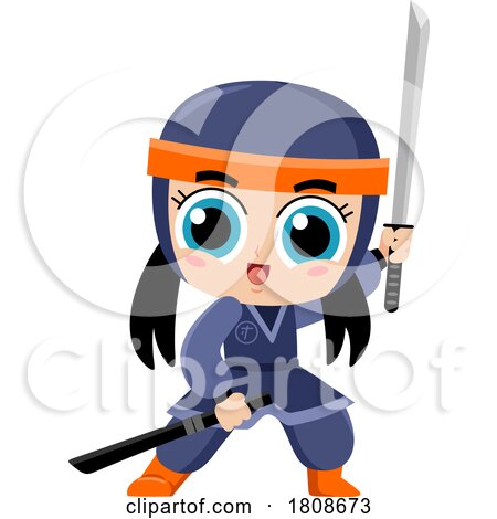Cartoon Ninja Girl with a Katana Sword by Hit Toon